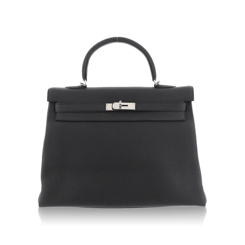 Pre-Owned Hermes Kelly 35 Black Togo Silver Hardware