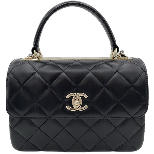 Pre-Owned Chanel Top Handle Flap Bag A92236 Lambskin Black Gold Hardware