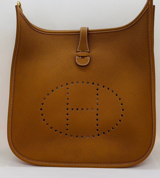 Pre-Owned Hermes Evelyn PM Torillon Gold Gold Hardware U Engraved Shoulder Bag