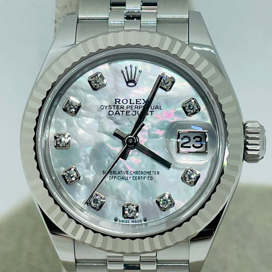 Pre-Owned Rolex Datejust 28 279174NG 10P Diamond White Shell Jubilee Breath