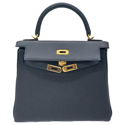 Pre-Owned Hermes Kelly 25 Black Togo Gold Hardware U Engraved