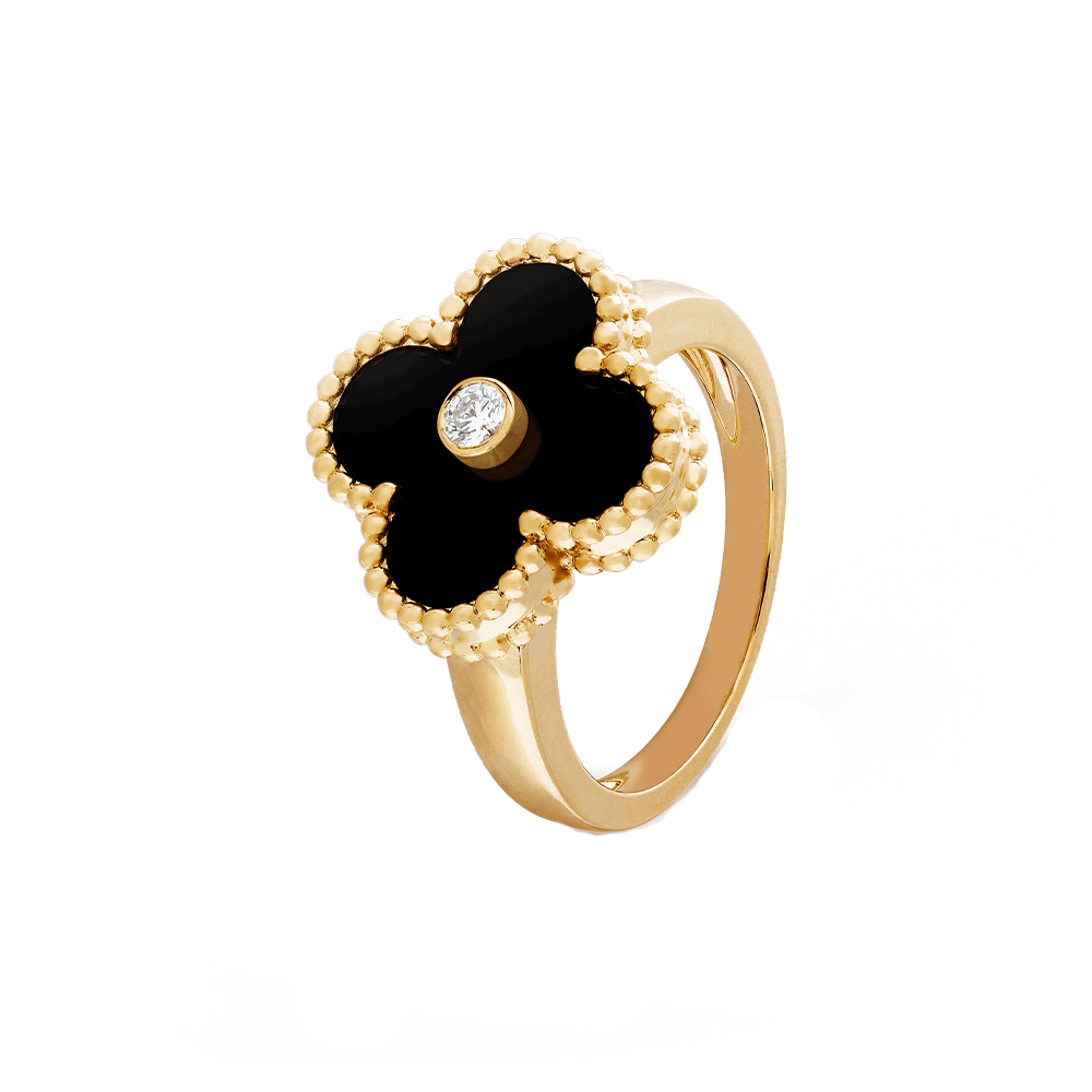 Van Cleef & Arpels Vintage Alhambra 다이아몬드 Onyx 반지