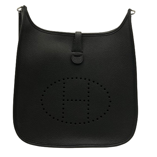 Pre-Owned Hermes Evelyn PM (29) Torillon Clemence Noir Silver Metal Fittings B Engraved
