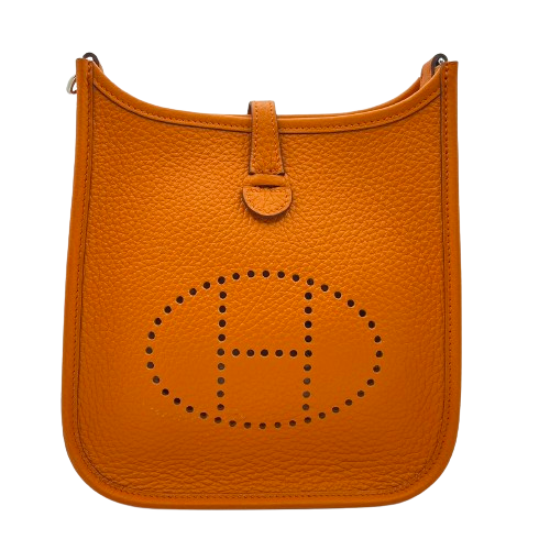 Pre-Owned Hermes Evelyn TPM Torillon Clemence Orange Silver Metal Fittings B Engraved