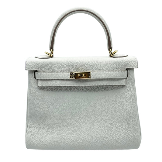 Pre-Owned Hermes Kelly 25 Mushroom Togo Gold Hardware B Engraved