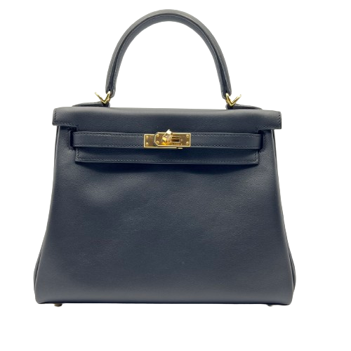 Pre-Owned Hermes Kelly 25 Noir Swift Gold Hardware U Engraved