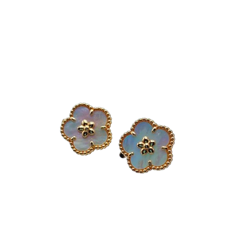 Pre-Owned Van Cleef & Arpels Lucky Spring Plum Blossom Earrings VCARP7RU00 Mother of Pearl