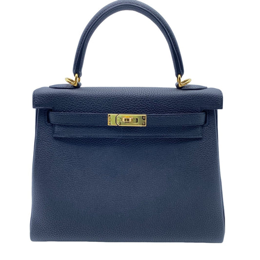 Pre-Owned Hermes Kelly 25 Black Togo Gold Hardware B Engraved