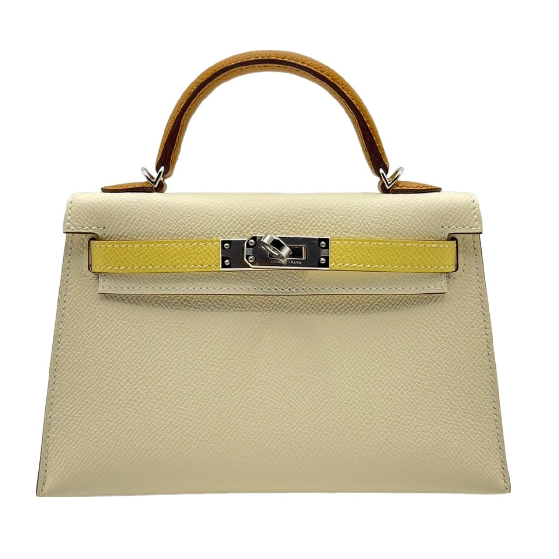 Pre-Owned Hermes Mini Kelly Nata/Jaune Pussant/Sesame Vaux Epson Silver Fittings U Engraved