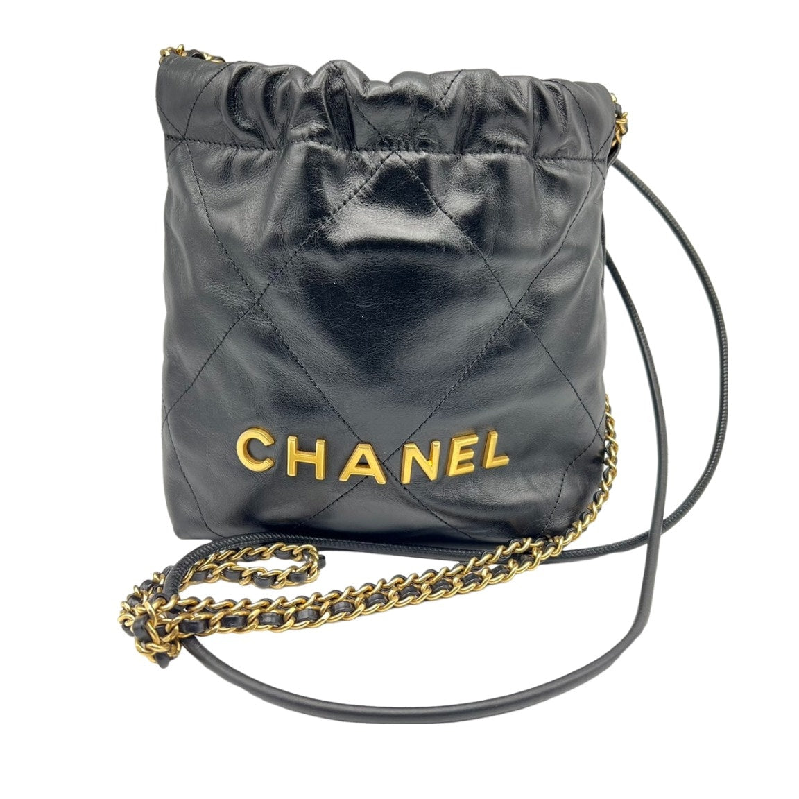 プレオウンド CHANEL シャネル22 チェーンショルダー ブラック カーフスキン
