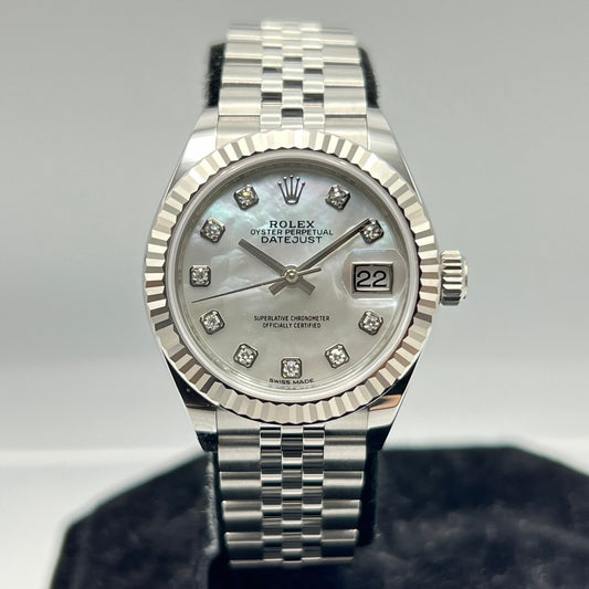 Pre-Owned Rolex Datejust 28 279174NG 10P Diamond White Shell Jubilee Breath
