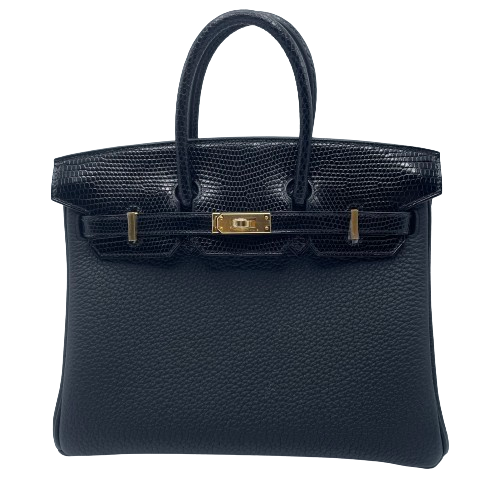 Hermes Birkin 25 Black Togo Lizard Gold Hardware B Engraved