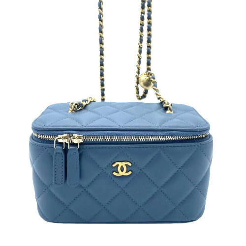 プレオウンド CHANEL シャネル ラムスキン マトラッセ バニティバック チェーンショルダー ブルー