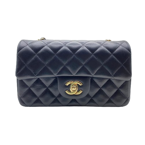 Pre-Owned Chanel Minimatelasse 20 Black Lambskin Gold Metal