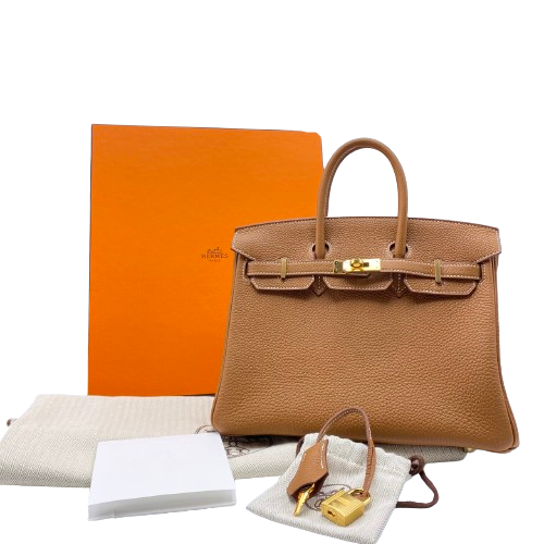 Pre-Owned Hermes Birkin 25 Gold Togo Gold Hardware B Engraved