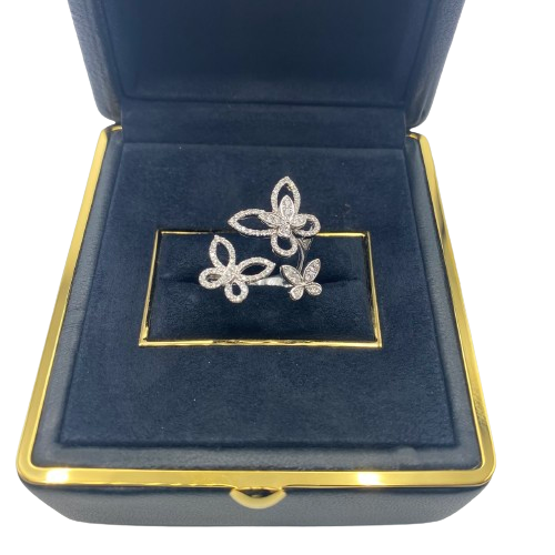 Pre-Owned Graph Triple Butterfly Silhouette Diamond Ring White Gold