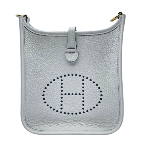 Pre-Owned Hermes Mini Evelyn TPM Torillon Clemence White Gold Hardware B Engraved