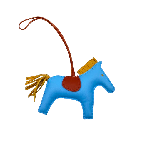 Pre-Owned Hermes Rodeo Bag Charm MM Celeste/Natural Boutondoll/Cornelian A engraved