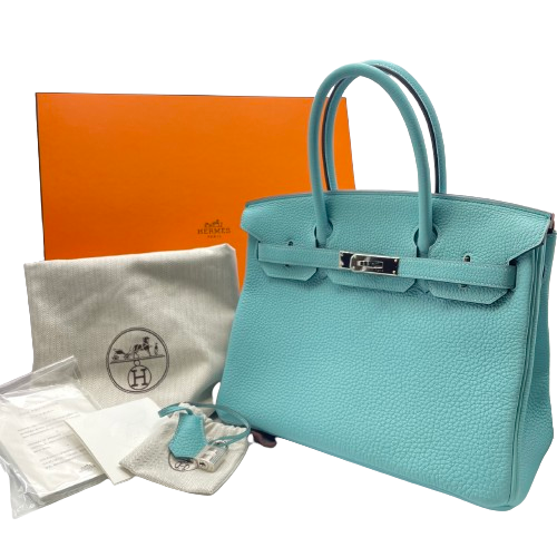 Hermes Birkin 30 Blue Ator Torillon Clemence Silver Metal Fittings T-Stamped