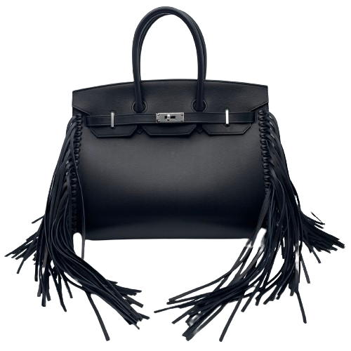 Hermes Birkin 35 Noir Evergrain Silver Metal Fittings B Engraved