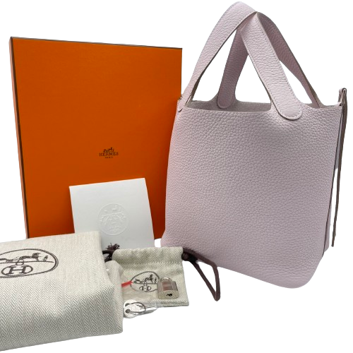 Hermes Picotin Lock PM Mauve 창백한 Torillon Clemence Silver Fittings w 새겨 져