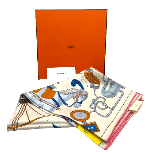 プレオウンド エルメス カレ90 tea for two クレ+ジョーヌヴィフ スカーフ シルク