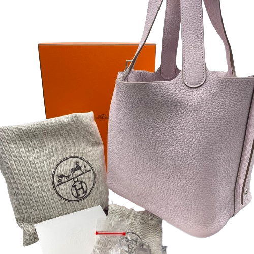 Hermes Picotin Lock PM Mauve 창백한 Torillon Clemence Silver Fittings w 새겨 져