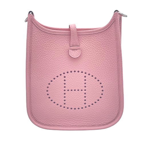 Pre-Owned Hermes Mini Evelyn TPM Rose Sakura Torillon Clemence Silver Fittings W Engraved