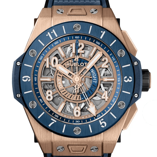 Pre-Owned Hublot Big Bang Unico GMT King Gold Blue Ceramic 471.OL.7128.RX