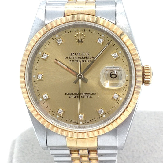 Pre-Owned Rolex Datejust 16233G 10P Diamond Champagne Gold