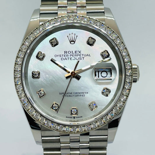 Pre-Owned Rolex Datejust 126284RBR White Shell 10P Diamond Bezel Diamond