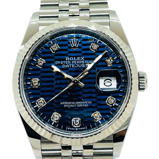 Pre-Owned Rolex Datejust 126234G Fluted Motif Bright Blue
