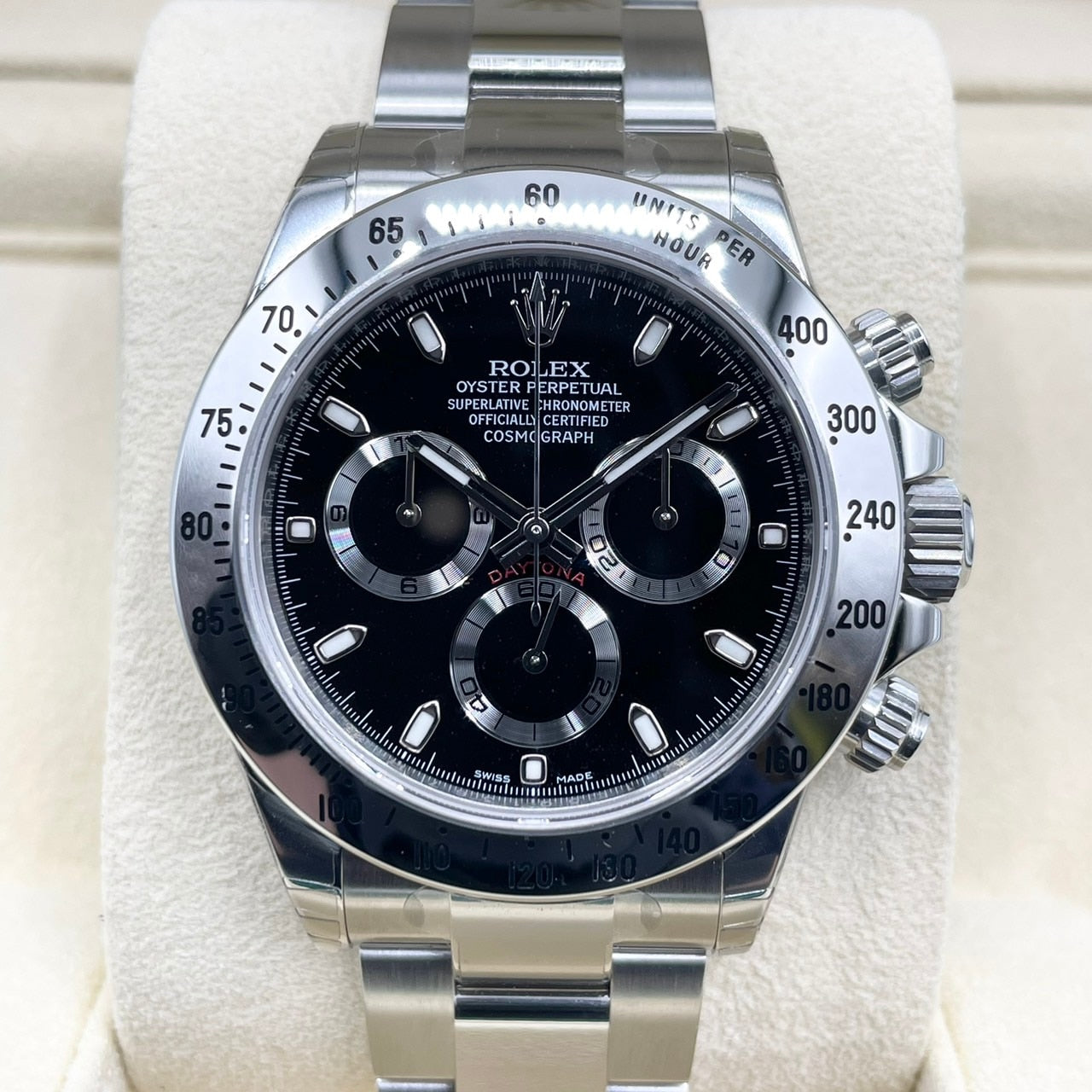 Pre-Owned 2017 Gallery Mirror Buckle with Full Sticker Dead Stock Rolex Daytona 116520 Black Oyster Bracelet 40mm