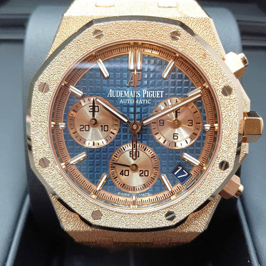Pre-Owned Audemars Piguet Royal Oak 26239OR.GG.1224OR.01 Frosted Gold Blue Grand Tapestry