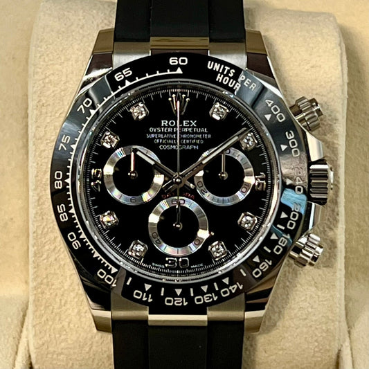 Pre-Owned Rolex Daytona 8P Diamond 116519LNG Black 40mm White Gold Rubber