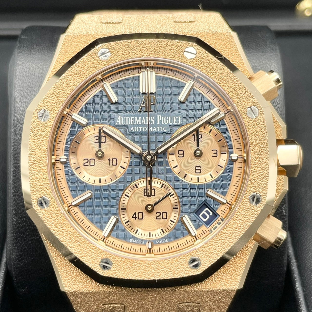 Pre-Owned Audemars Piguet Royal Oak 26239OR.GG.1224OR.01 Frosted Gold Blue Grand Tapestry 41mm