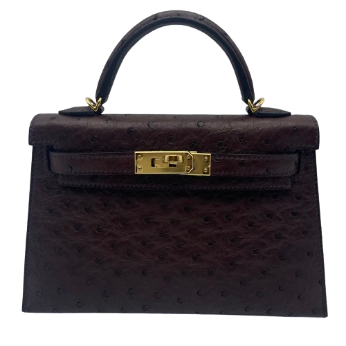 Pre-Owned Hermes Mini Kelly 20 Rouge Serie Ostrich Gold Hardware U Engraved