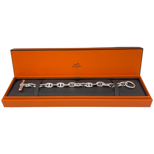 Pre-Owned Hermes Chaine Dunkle Bracelet MM Silver 925 17-panel