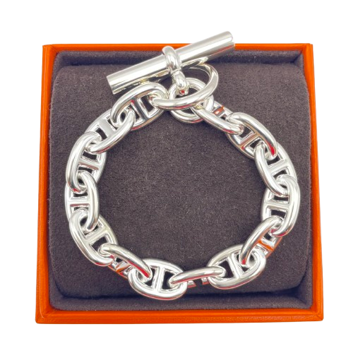 Pre-Owned Hermes Chaine Dunkle Bracelet MM Silver 925 14-panel