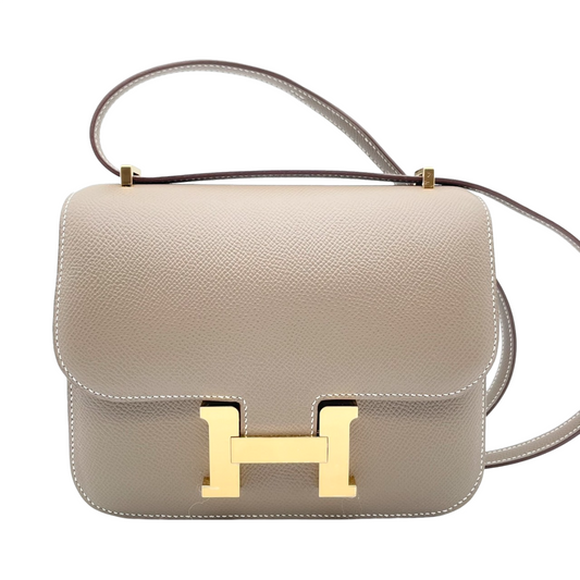 Pre-Owned Hermes Constance Mini 18 Etoupe Epson Gold Hardware W Engraved