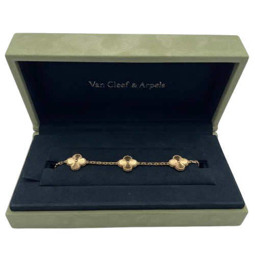 Pre-Owned Van Cleef & Arpels Vintage Alhambra Guilloche 5p Bracelet VCARP3JK00 Yellow Gold