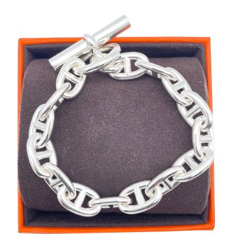 Pre-Owned Hermes Chaine Dunkle Bracelet MM Silver 925 15-panel