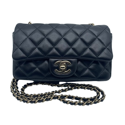 プレオウンド シャネル ミニフラップ W18 ブラック ラムスキン ゴールド金具