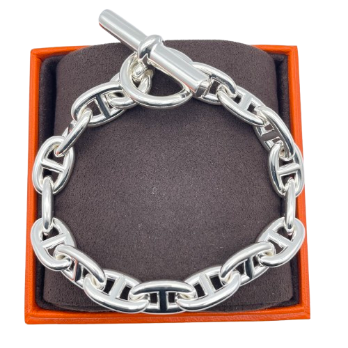 Pre-Owned Hermes Chaine Dunkle Bracelet MM Silver 925 16-panel
