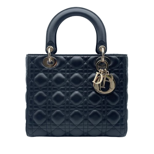 Pre-Owned Christian Dior Lady Dior Medium Black Lambskin Gold Fittings