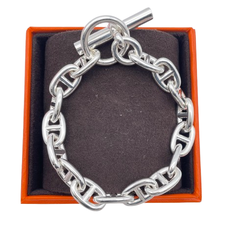 Pre-Owned Hermes Chaine Dunkle Bracelet MM Silver 925 16-panel