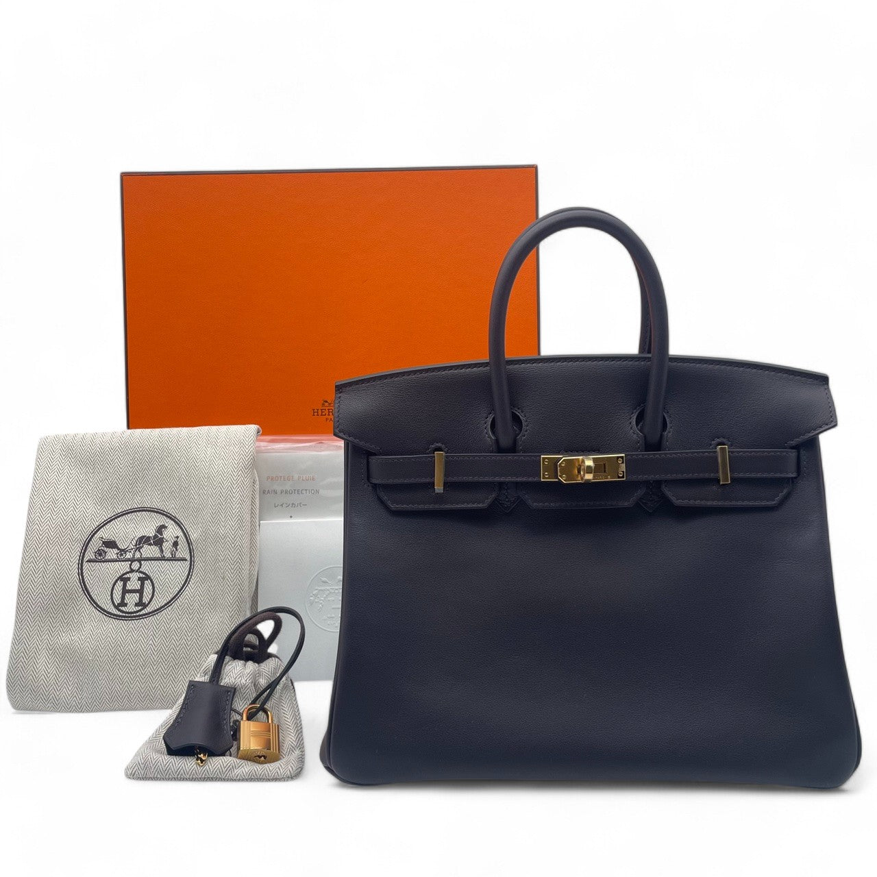 Hermes Birkin 25 Prenoir Swift Gold 하드웨어 W는 새겨 져 있습니다