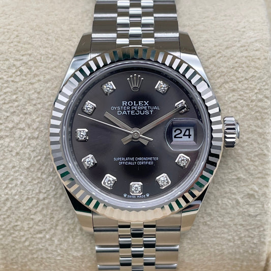 Pre-Owned Rolex Datejust 279174G Dark Gray Stainless Steel + White Gold Jubilee Bracelet 10P Diamond 28mm