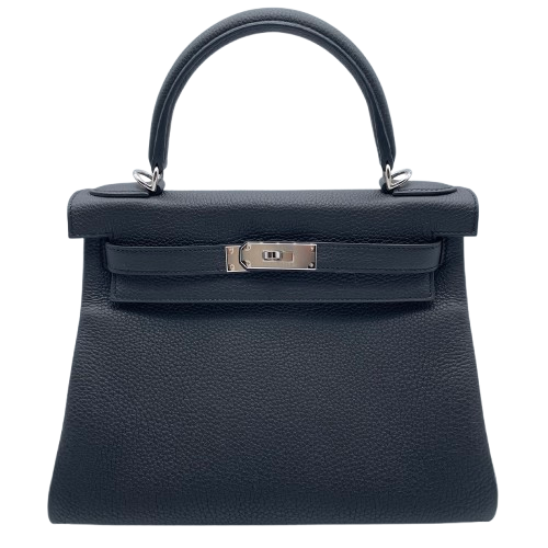 Pre-Owned Hermes Kelly 28 Noir Togo Silver Fittings W Engraved