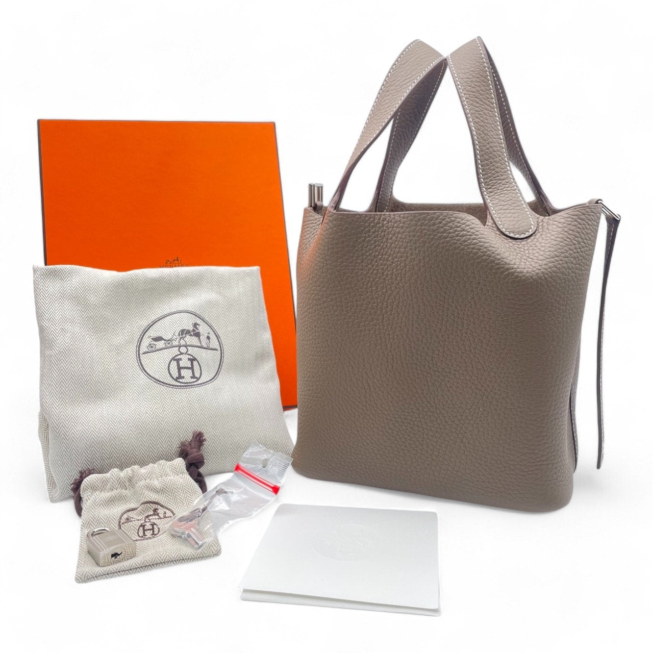 Hermes Picotin Lock PM Etoupe Torillon Clemence Silver Metal Fittings B 조각.